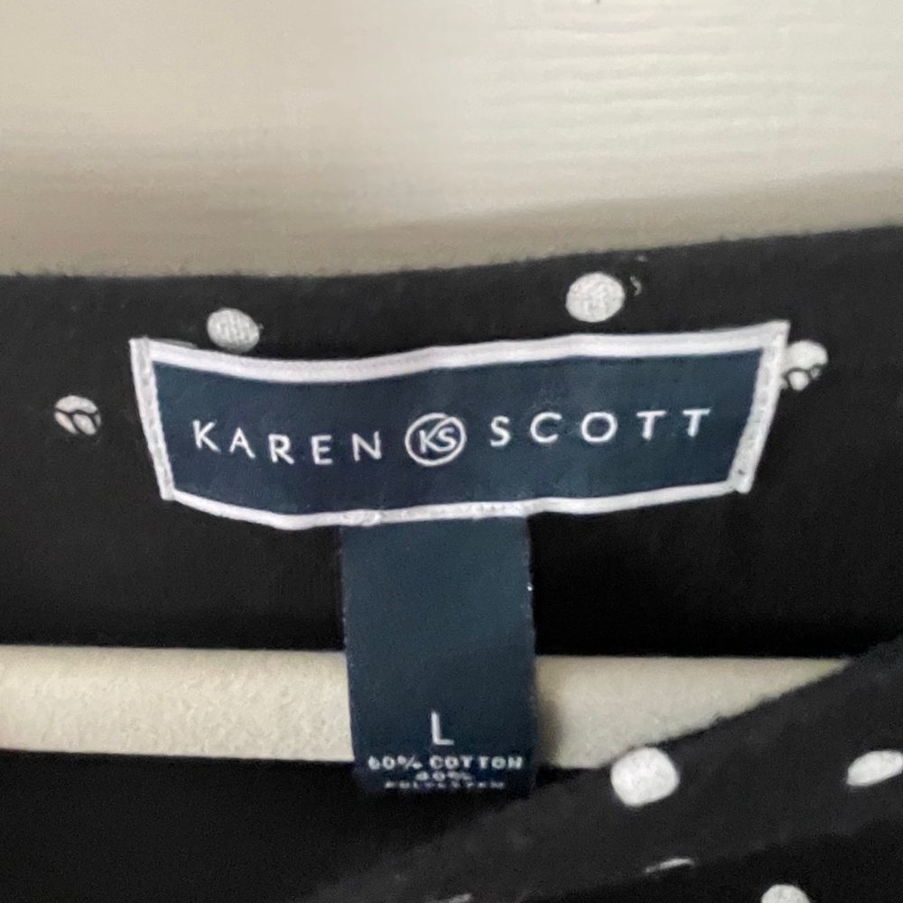 Karen Scott Black White Polka Dot Top Size Large - Picture 15 of 16